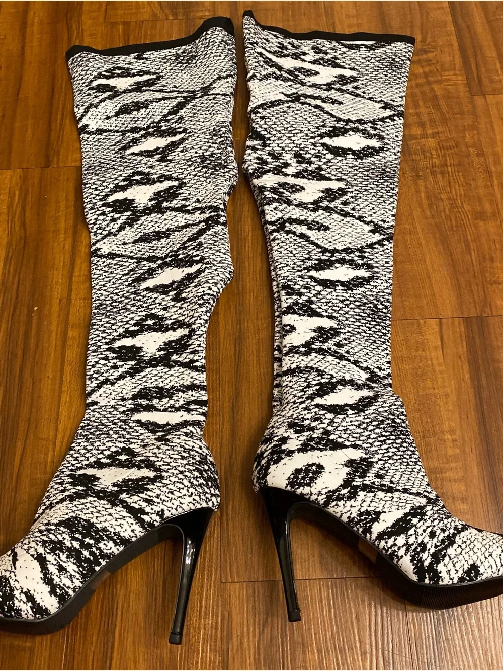 Wild Diva Black & White Snake-Print Over-the-Knee Peep-Toe Boots